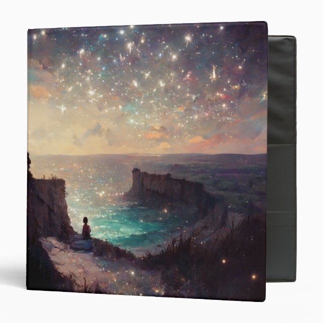 Cliffside Night Fantasy Landscape Sci-Fi 3 Ring Binder (Front/Inside)