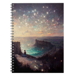 Cliffside Night Fantasy Landscape Sci-Fi Notebook