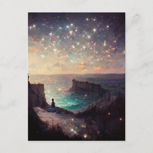 Cliffside Night Fantasy Landscape Sci_Fi Postcard