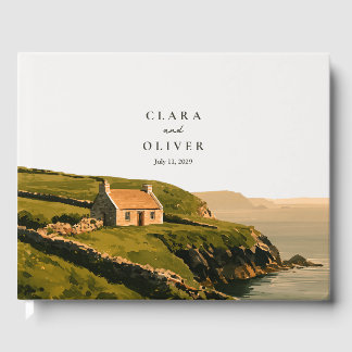 Clifftop Cottage Moss Ochre Script Irish Wedding Guest Book