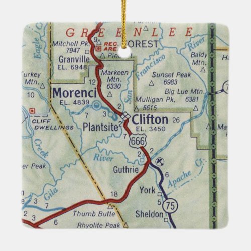 Clifton AZ Vintage Map Ceramic Ornament