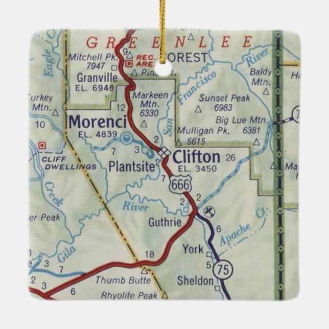 Clifton AZ Vintage Map Ceramic Ornament (Back)