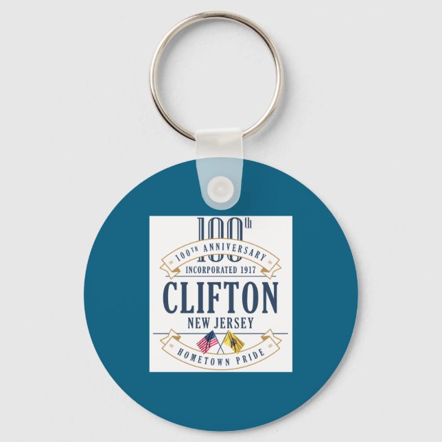 Clifton New Jersey 100th Anniv White  Keychain (Front)