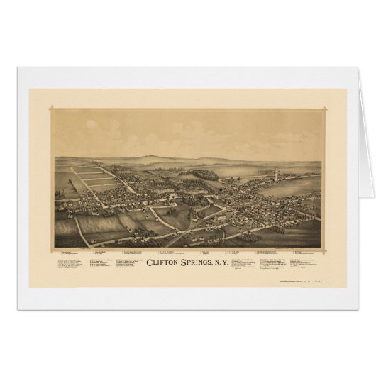 Clifton Springs, NY Panoramic Map - 1892 Cards (Front Horizontal)