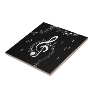 Climactic G Clef Music Black Ceramic Tile