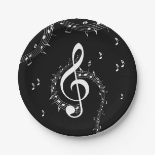 Climactic G Clef Music Black Paper Plates