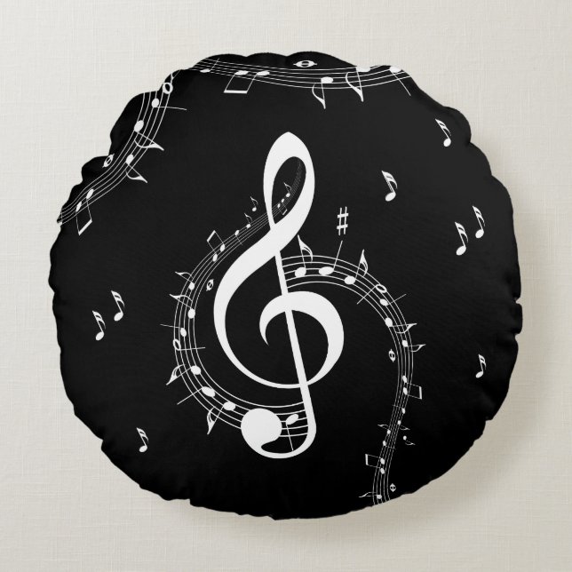 Climactic G Clef Music Black Round Pillow (Front)