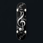 Climactic G Clef Music Black Skateboard<br><div class="desc">G Clef among white notes of music on black. The black background makes the bright white notes pop.</div>