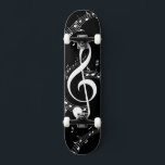 Climactic G Clef Music Black Skateboard<br><div class="desc">G Clef among white notes of music on black. The black background makes the bright white notes pop.</div>