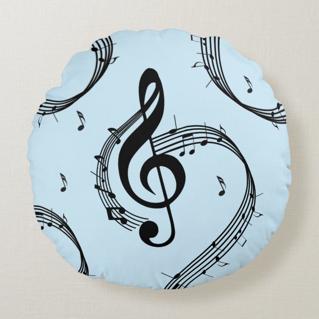 Climactic G Clef Music Blue Round Pillow (Front)