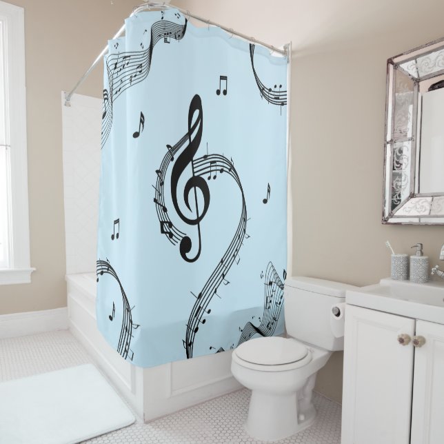 Climactic G Clef Music Blue Shower Curtain (In Situ)