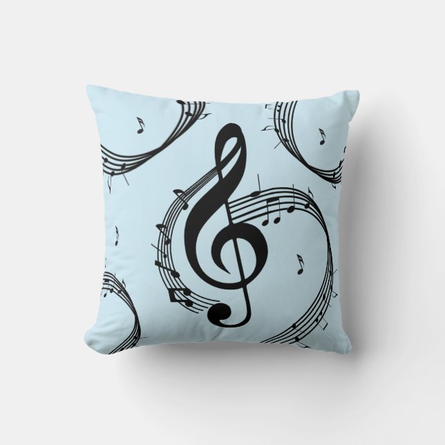 Climactic G Clef Music Blue Throw Pillow (Front)