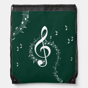 Climactic G Clef Music on Vibrant Emerald Green   Drawstring Bag