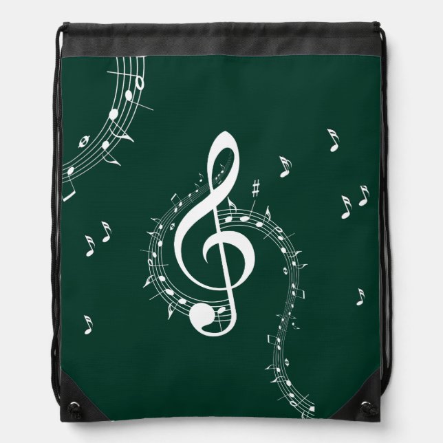 Climactic G Clef Music on Vibrant Emerald Green   Drawstring Bag (Front)