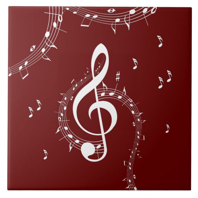 Climactic G Clef Music Red Ceramic Tile (Front)
