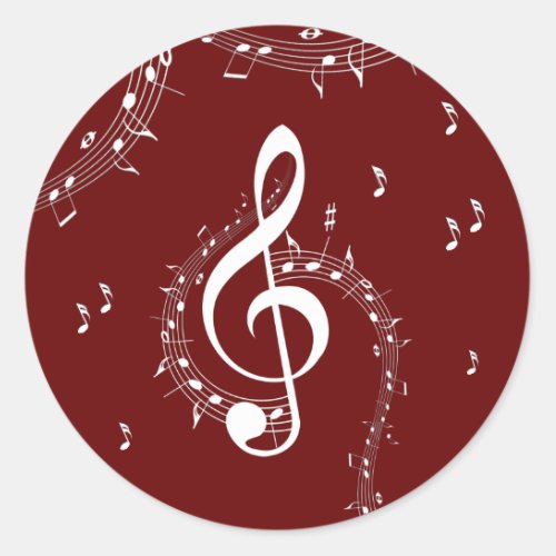 Climactic G Clef Music Red Classic Round Sticker