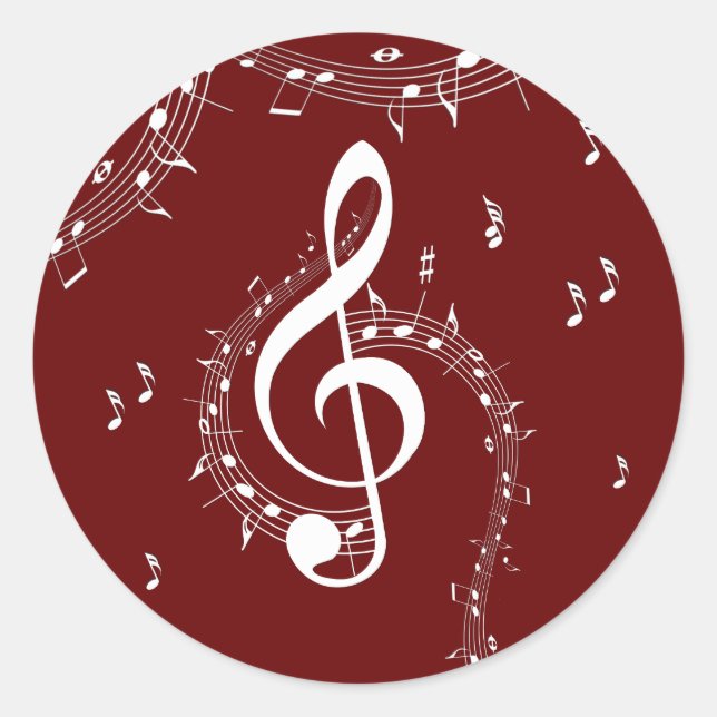 Climactic G Clef Music Red Classic Round Sticker (Front)