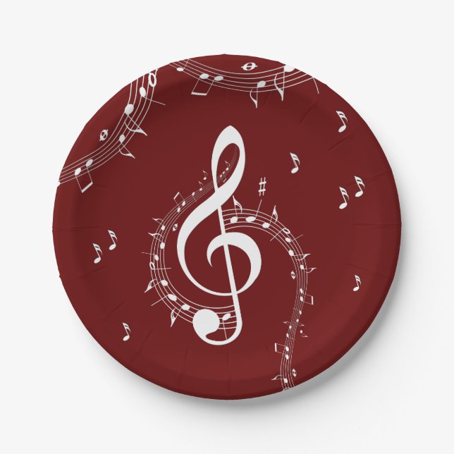 Climactic G Clef Music Red Paper Plates (Front)