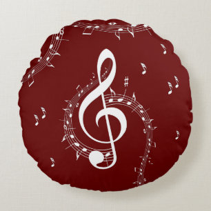 Climactic G Clef Music Red Round Pillow