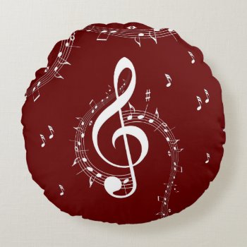 Climactic G Clef Music Red Round Pillow by LwoodMusic at Zazzle