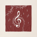 Climactic G Clef Music Red Scarf<br><div class="desc">G Clef among notes of music on a deep red. The dark red background makes the bright white notes pop. White and maroon music design, </div>