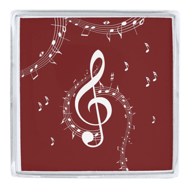 Climactic G Clef Music Red Silver Finish Lapel Pin (Front)