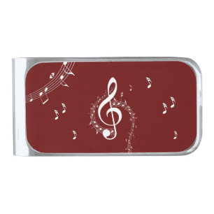 Climactic G Clef Music Red Silver Finish Money Clip