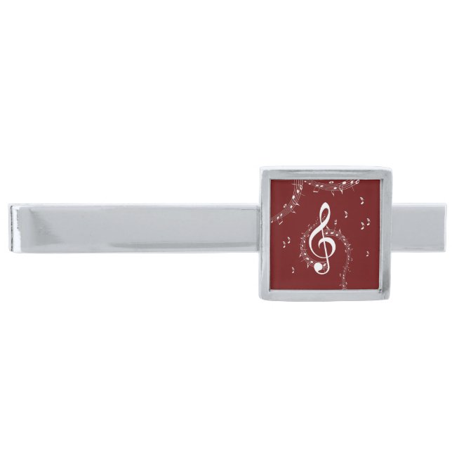 Climactic G Clef Music Red Silver Finish Tie Bar (Front)