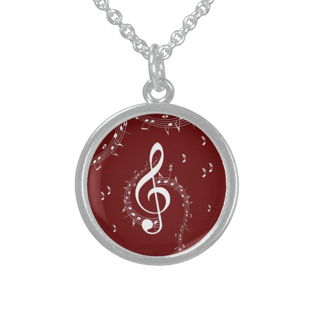 Climactic G Clef Music Red Sterling Silver Necklace (Front)
