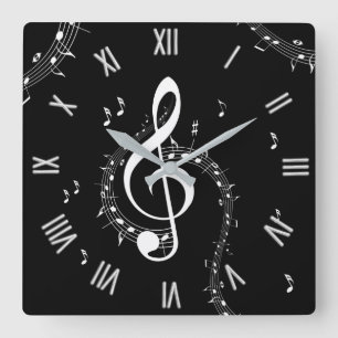 Climactic G Clef Music Red w/ White Numbers Square Wall Clock