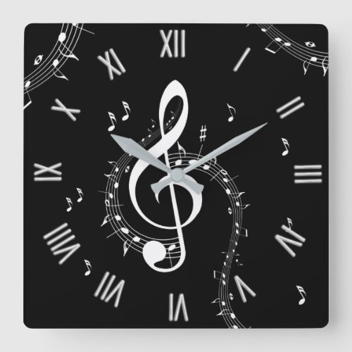 Climactic G Clef Music Red w White Numbers Square Wall Clock