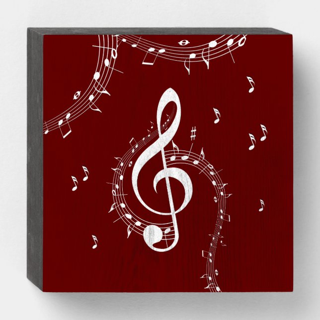 Climactic G Clef Music Red Wooden Box Sign (Front Horizontal)