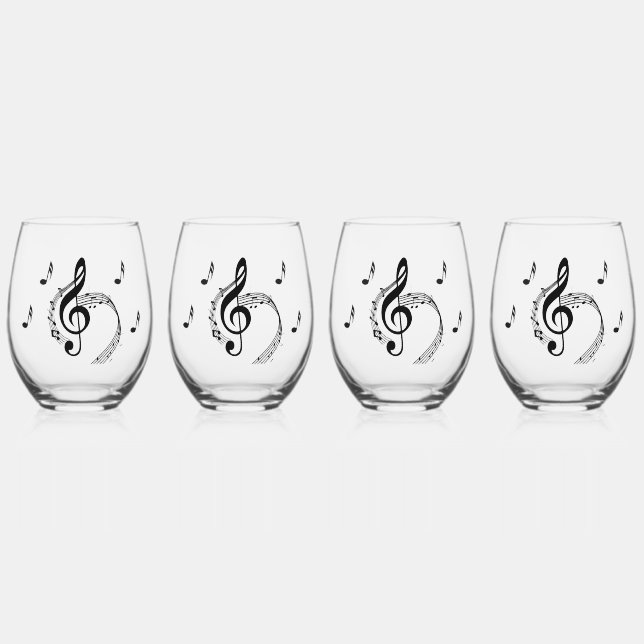 Climactic G Clef Music Stemless Wine Glass (Front)