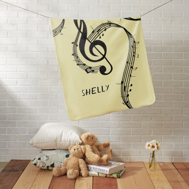 Climactic G Clef Music Yellow Baby Name Baby Blanket (In Situ)