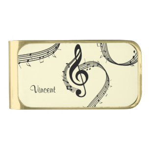 Climactic G Clef Music Yellow Gold Finish Money Clip