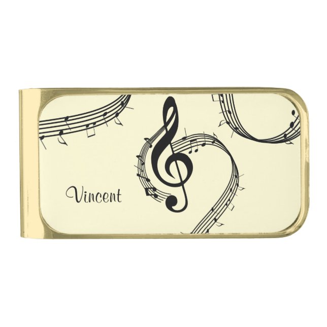 Climactic G Clef Music Yellow Gold Finish Money Clip (Front)