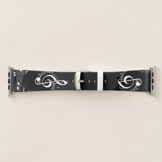 Climactic G Clef White Music on Black  Apple Watch Band
