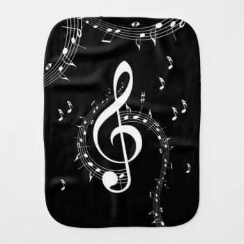 Climactic G Clef White Music On Black  Baby Burp Cloth by LwoodMusic at Zazzle