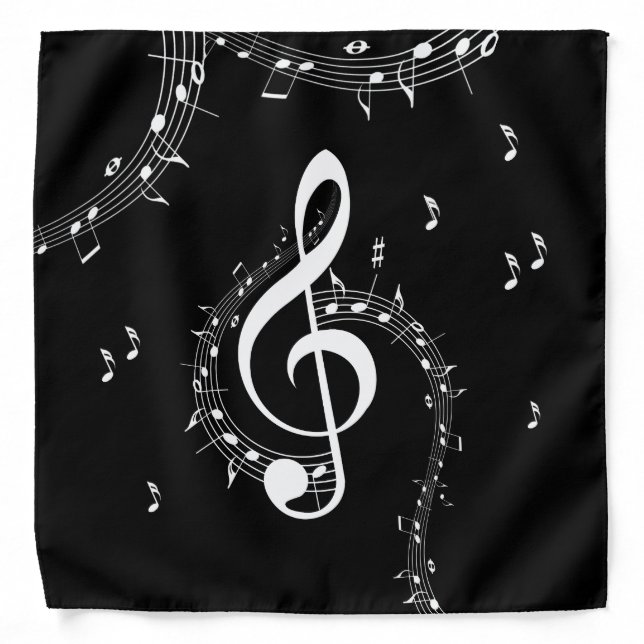Climactic G Clef White Music on Black  Bandana (Front)