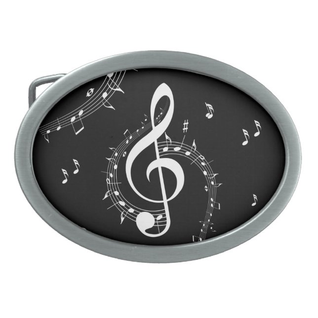 Climactic G Clef White Music on Black  Belt Buckle (Front)