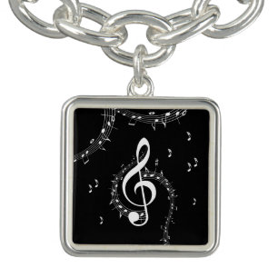 Climactic G Clef White Music on Black  Bracelet