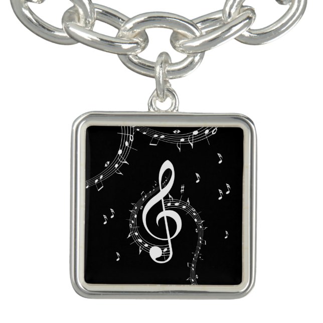 Climactic G Clef White Music on Black  Bracelet (Design)