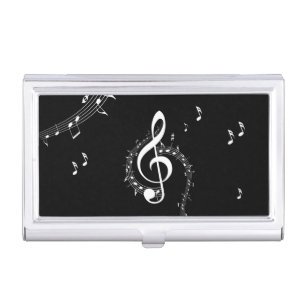 Climactic G Clef White Music on Black  Business Card Case