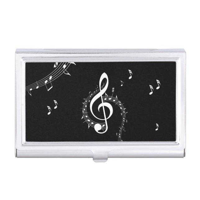 Climactic G Clef White Music on Black  Business Card Case (Front)