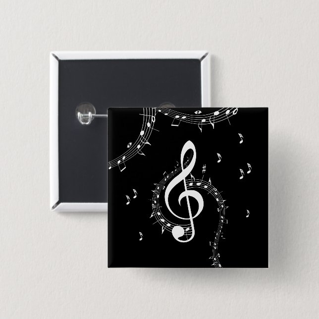 Climactic G Clef White Music on Black  Button (Front & Back)