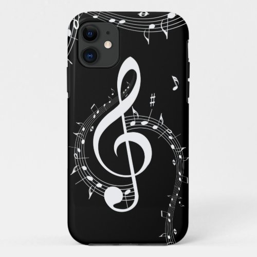 Climactic G Clef White Music on Black  iPhone 11 Case