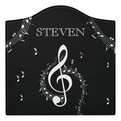 Climactic G Clef White Music on Black  Door Sign