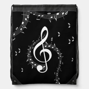 Climactic G Clef White Music on Black  Drawstring Bag