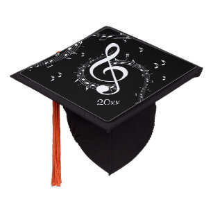 Climactic G Clef White Music on Black  Graduation Cap Topper