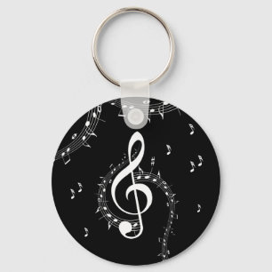 Climactic G Clef White Music on Black  Keychain